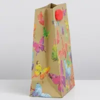 Пакет подарочный крафтовый, упаковка, &laquo;Бабочки&raquo;, 12 х 15 х 5.5 см