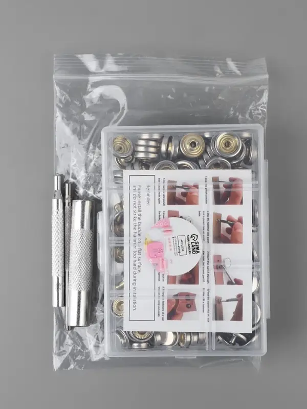 Кнопки установочные, Дельта, d=15 мм, 40 шт., с установщиком, в органайзере, 11.8&times;8.1&times;2.3 см, цвет серебряный