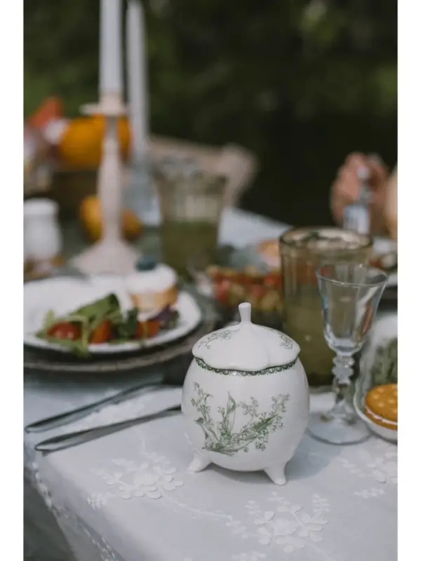 Сахарница WY Bloomware, 300 мл, 12&times;9 см, фарфор, зелёная, белая