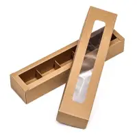 Коробка для 5 конфет, с окном, с тонкими разделителями, крафт 21&times;5&times;3.3 см