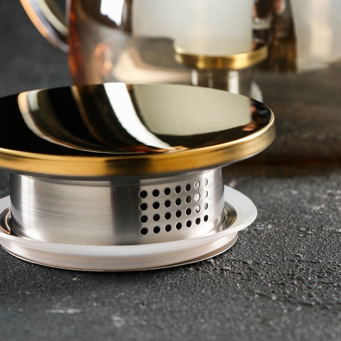 Чайник стеклянный заварочный «Глори», 1 л, с металлическим ситом, цвет золотой Чайник стеклянный заварочный «Глори», 1 л, с металлическим ситом, цвет золотой