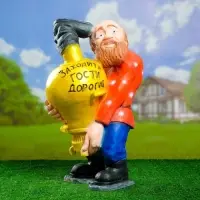 Садовая фигура из полистоуна &laquo;Дед с самоваром&raquo;, 56&times;34&times;32 см