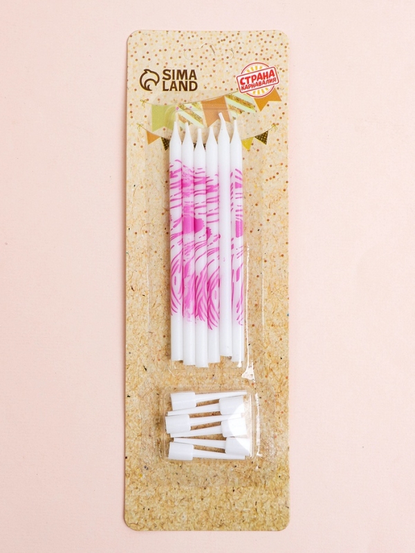 Свечи для торта  Свечи для торта "Волнистые линии", 6 шт, белый с розовым