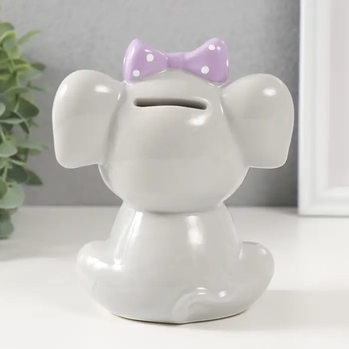 Копилка для денег &laquo;Серый слонёнок с бантом&raquo;, керамика, 12.4&times;9.9&times;14.2 см
