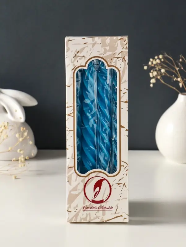 Набор свечей витых, 2.3&times;24.5 см, 5 ч, 50 г, 4 шт., синий, в подарочной коробке