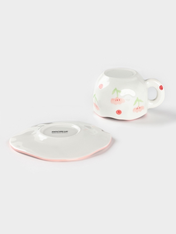 Чайная пара Доляна «Цветочная аллея», чашка 220 мл, блюдце d=16 см, ручная роспись, керамика, белая