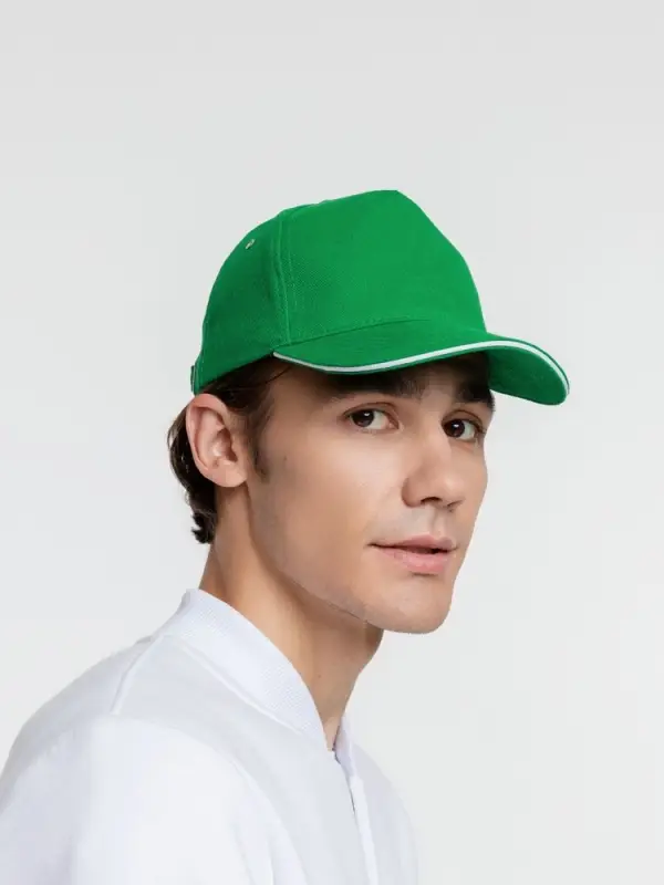 Бейсболка Classic, ярко-зеленая с белым кантом Бейсболка Classic, ярко-зеленая с белым кантом