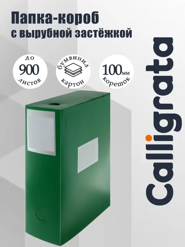 Папка-короб архивная А4, корешок 100 мм, Calligrata, пластик, вырубная застежка, зелёная, до 900 листов