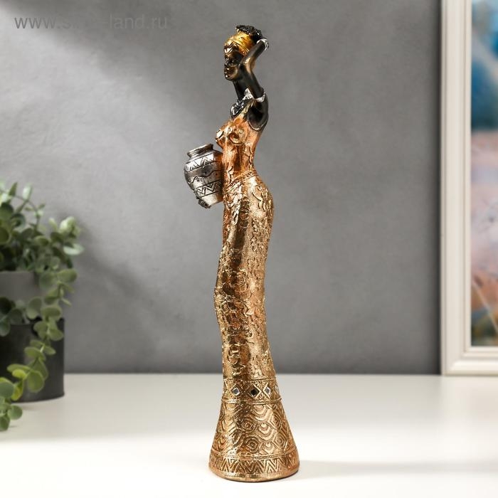 Сувенир полистоун  Сувенир полистоун "Африканка с кувшином, в платье с золотыми цветами" МИКС 30х8х5,8 см