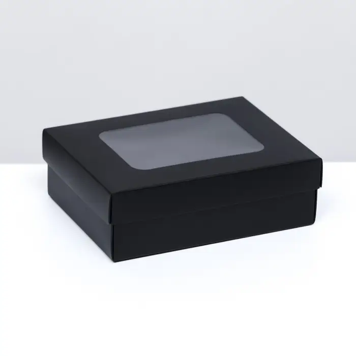 Коробка подарочная складная, упаковка, крышка - дно, с окном, чёрная, 16.5×12.5×5.2 см Коробка подарочная складная, упаковка, крышка - дно, с окном, чёрная, 16.5×12.5×5.2 см