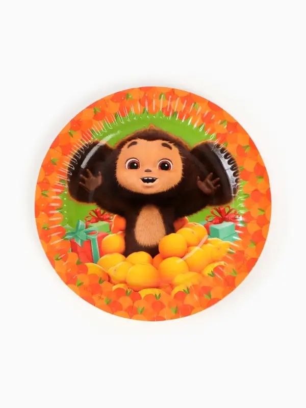 Посуда одноразовая бумажная для праздника, на 10 персон, стакан, тарелка, скатерть, Чебурашка