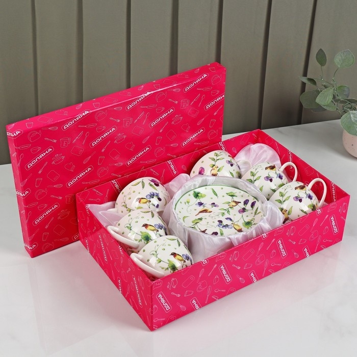 Сервиз фарфоровый чайный Доляна «Зелёный сад», 12 предметов: 6 чашек 220 мл, 6 блюдец d=13 см Сервиз фарфоровый чайный Доляна «Зелёный сад», 12 предметов: 6 чашек 220 мл, 6 блюдец d=13 см