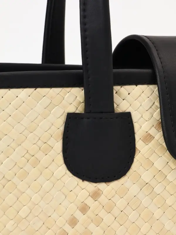 Сумка плетёная на застёжке из пандана, 30&times;10&times;35 см, бежево-чёрная