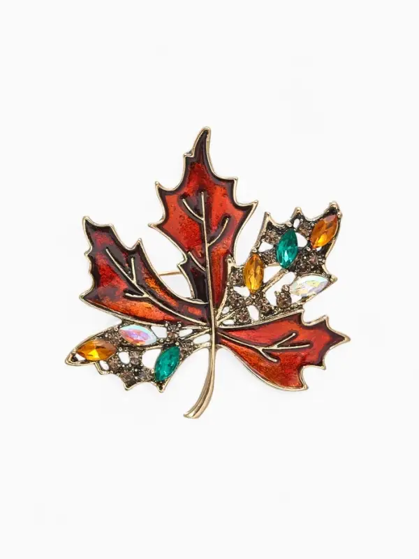 Брошь &laquo;Лист кленовый&raquo;, стеклянный, коричневая в чернёном золоте