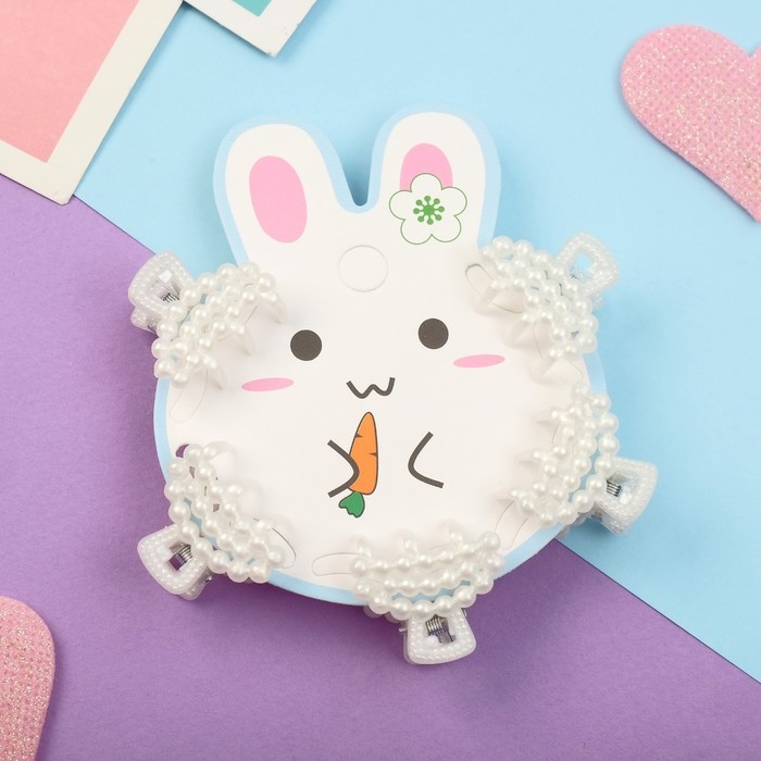 Краб для волос  Краб для волос "Беатрис зайка" (набор 5 шт) классика, 2,5 см, белый