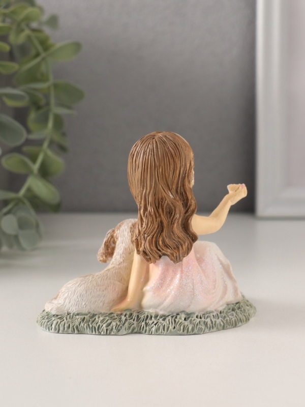 Сувенир полистоун Сувенир полистоун "Малышка в розовом платье с собачкой на лужайке" 10х6,5х8,5 см