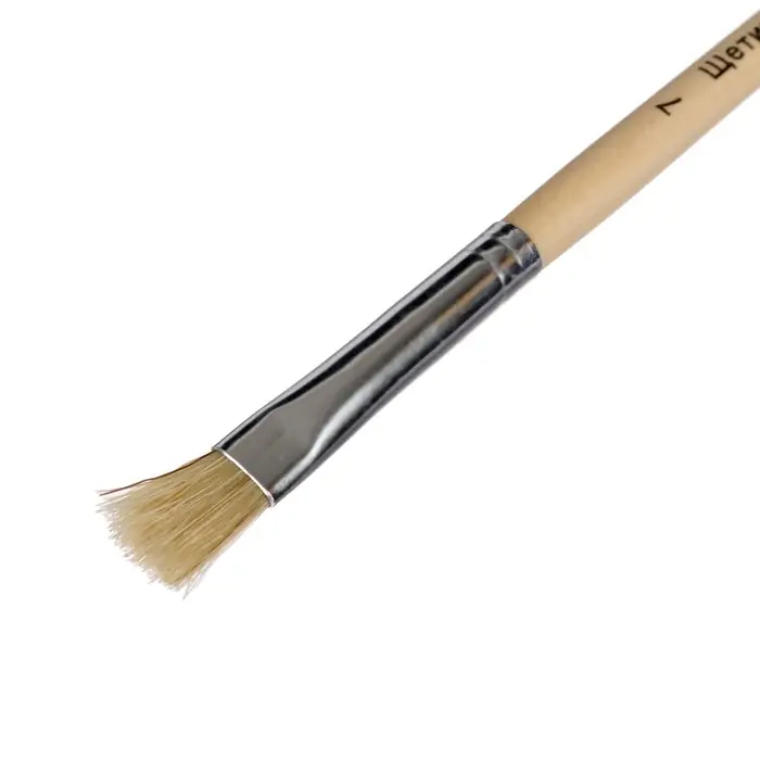 Кисть для рисования, щетина, № 7, плоская, деревянная ручка, международный размер