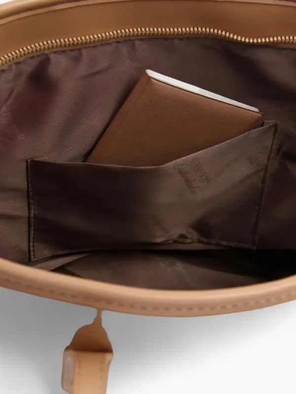 Сумка-шопер женская на молнии, размер 30.5&times;12&times;27 см, однотонная, бежевая