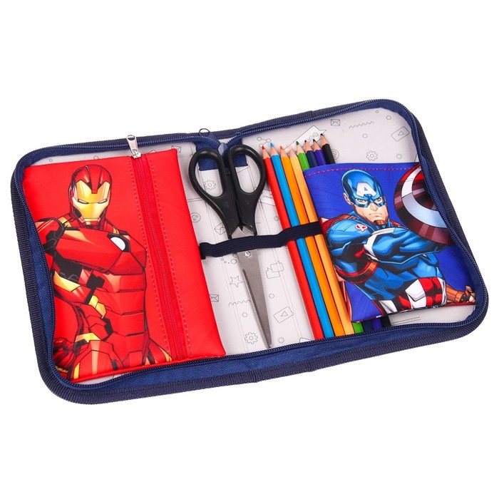 Пенал каркасный, 1 секция, 140х210х40 мм, откидной карман, тканевый, Мстители Пенал каркасный, 1 секция, 140х210х40 мм, откидной карман, тканевый, Мстители