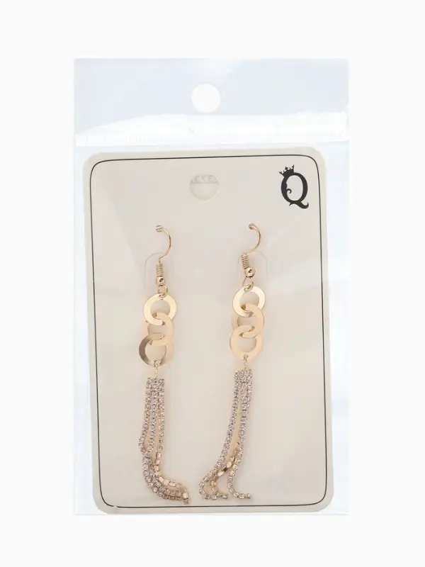 Серьги висячие со стразами &laquo;Вечерние&raquo;, нить и кольцо, белые в золоте,10 см