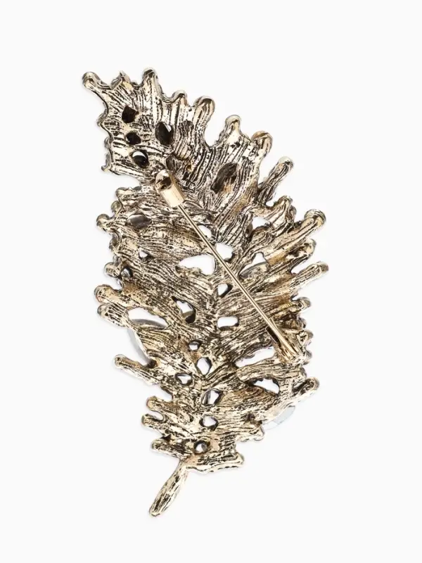 Брошь "Императрица" лист, цвет бордово-коричневый в чернёном золоте