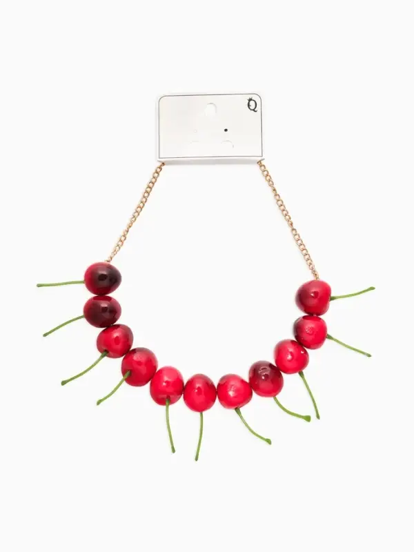 Колье на цепочке &laquo;Вишня&raquo;, красное в золоте