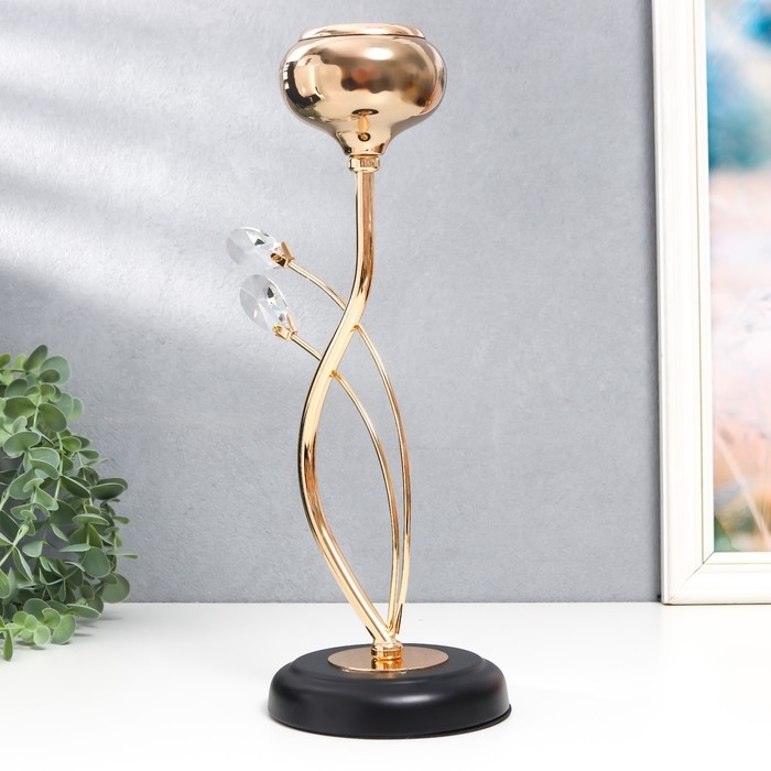 Подсвечник металл, стекло на 1 свечу Подсвечник металл, стекло на 1 свечу "Паола" d-5 см, золото 11,5х11,5х32,5 см