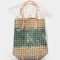 Сумка плетёная, 40&times;20&times;55 см, пластик, зелёно-бежевая