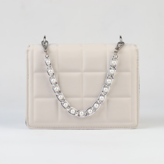 Цепочка с жемчугом для сумки, с карабинами, железная, d = 8 мм, 30 см, цвет серебряный