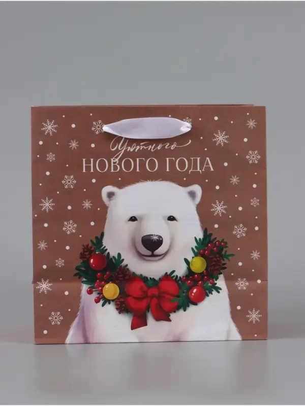 Пакет подарочный новогодний крафтовый квадратный &laquo;Уютного Нового года&raquo;, 22&times;22&times;11 см