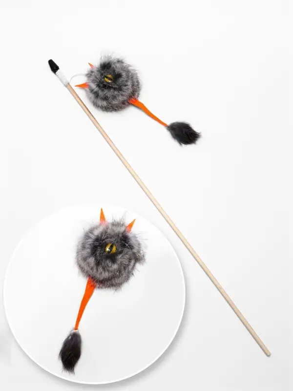 Дразнилка - удочка из меха кролика &laquo;Монстрик&raquo;, на деревянной палочке, цвет МИКС
