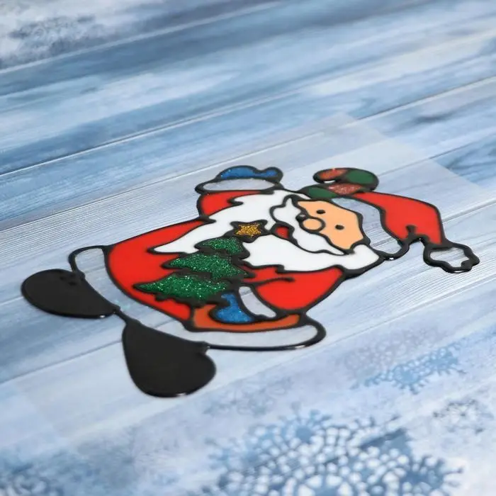 Наклейка на стекло «Дед Мороз с ёлкой», 10×14 см Наклейка на стекло «Дед Мороз с ёлкой», 10×14 см