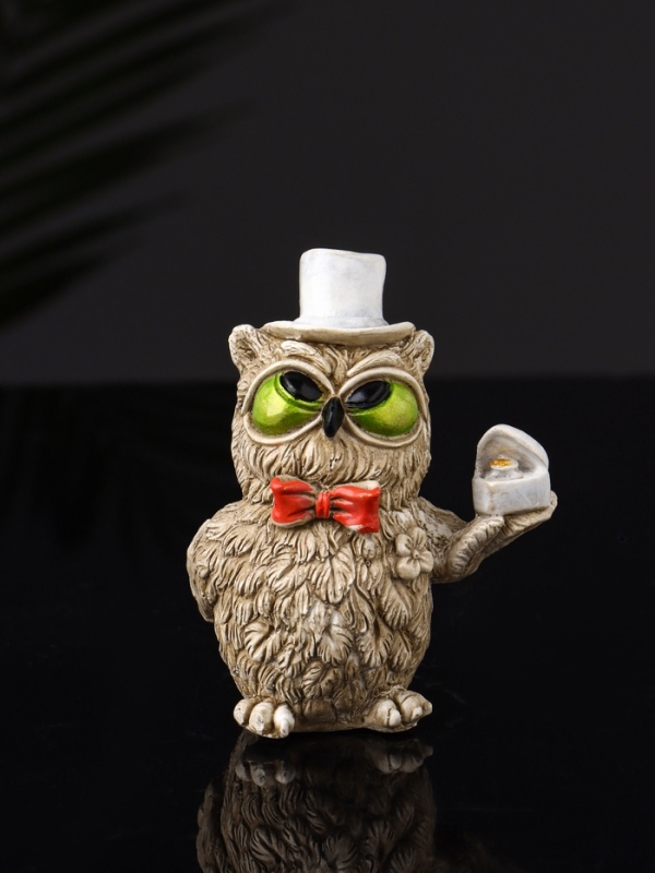 Набор фигур Набор фигур "4 совы на подносе" размер 20х10х10 см, бежевый