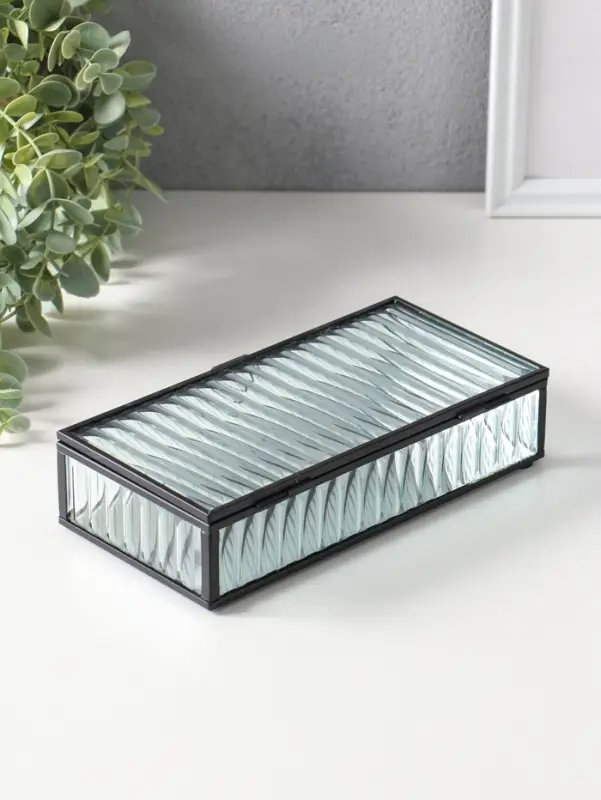 Шкатулка стекло с металлическим каркасом "Линии" прозрачная 10х20х4,3 см