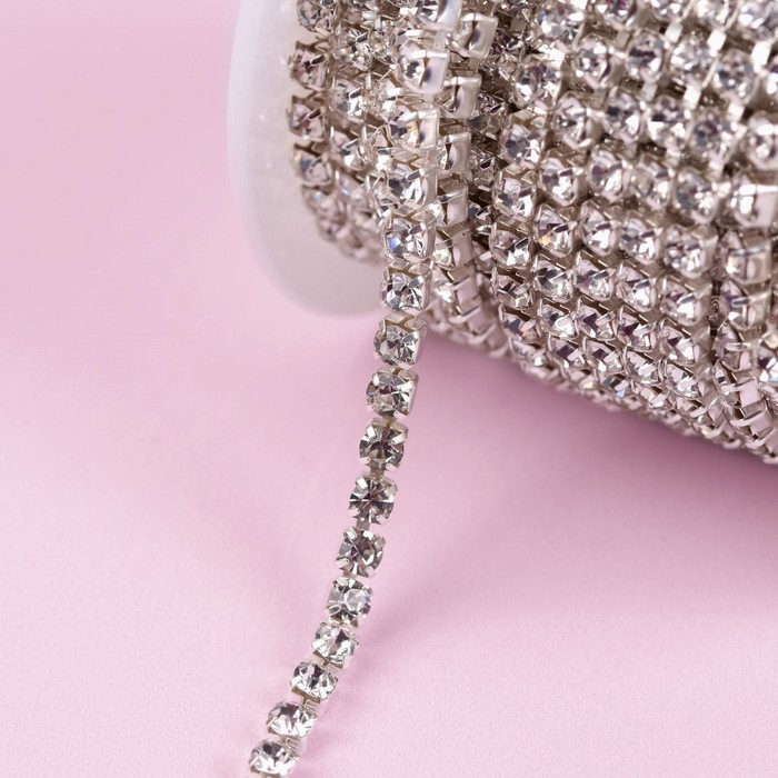 Цепь со стразами, металл, стекло, 3,5 мм, 9 ± 1 м, цвет серебряный Цепь со стразами, металл, стекло, 3,5 мм, 9 ± 1 м, цвет серебряный