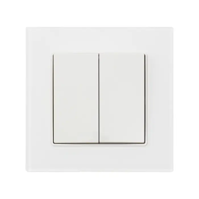 Выключатель проходной TOT Glossy Glass, 10 А, 2 клавиши, скрытый монтаж, стеклянная рамка, белый