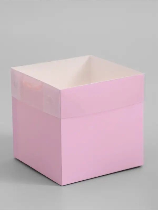 Коробка для подарков и цветов с PVC крышкой, розовая, 12&times;12&times;12 см