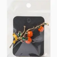 Брошь &laquo;Птица на ветке&raquo; хурма, цвет оранжевый в золоте