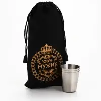 Стопки в чехле &laquo;100% Мужик&raquo;: нержавеющая сталь, набор 3 шт.&times;30 мл