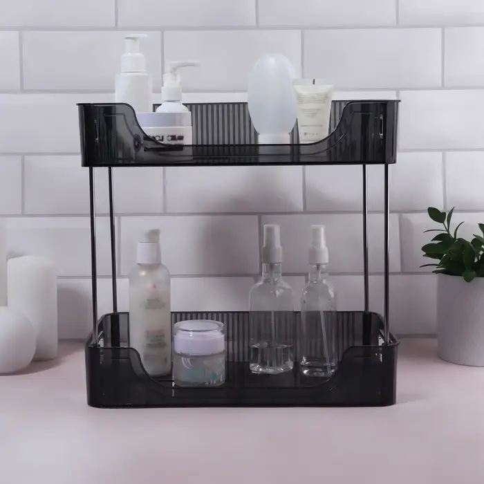 Органайзер для хранения, с ручками, 2 секции, 31&times;20&times;29 см, цвет чёрный, серебристый