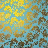 Ткань для рукоделия, атлас, лоскут золотой узор на голубом, 50&times;75 см