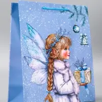 Пакет подарочный новогодний ламинированный, «Новогодний ангел» , 26×12×32 см