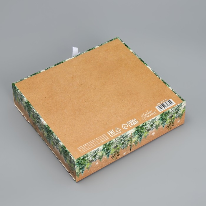 Коробка подарочная новогодняя складная двухсторонняя «Чудо обязательно случится», 20 х 18 х 5 см, Новый год Коробка подарочная новогодняя складная двухсторонняя «Чудо обязательно случится», 20 х 18 х 5 см, Новый год