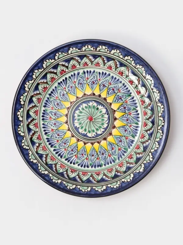 Тарелка Риштанская Керамика &laquo;Цветы&raquo;, d=22 см, синяя МИКС