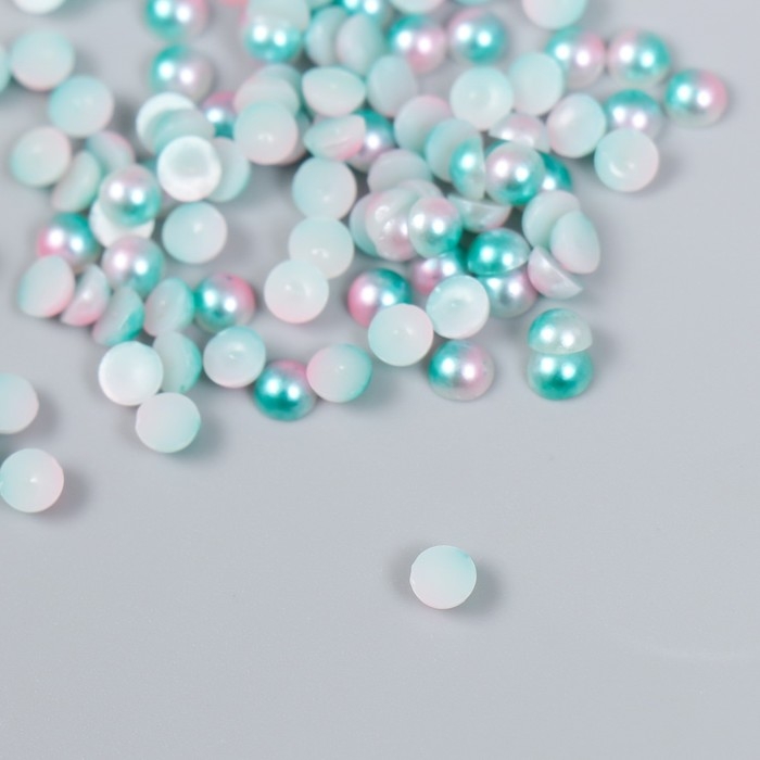 Декор "Полубусины и стразы. Градиент бело-голубой" d=4 мм 10г 200 шт 5х2,5 см МИКС
