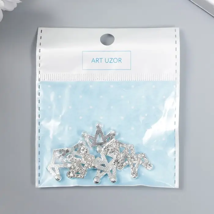 Декор для творчества металл "Корона" серебро, стразы 1,4х2 см