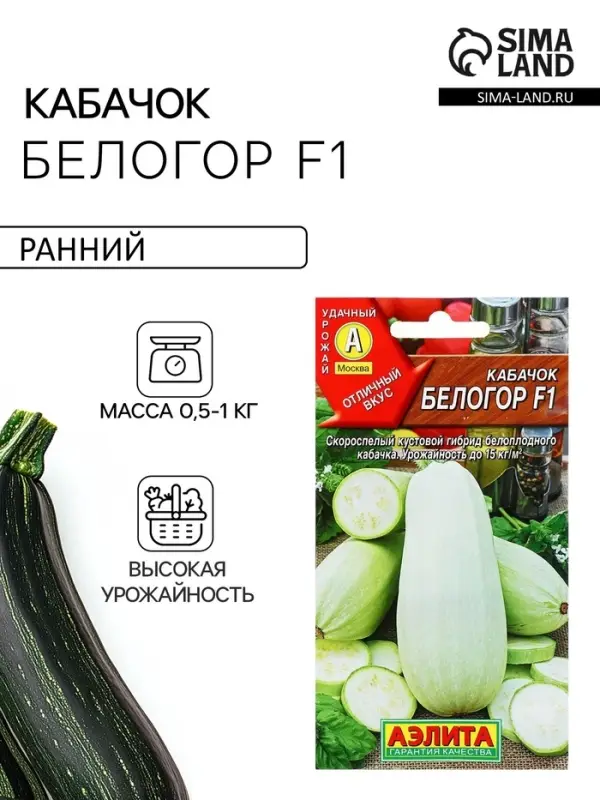 Семена Кабачок белоплодный &laquo;Белогор&raquo;, F1, 1 г, скороспелый, &laquo;Аэлита&raquo;
