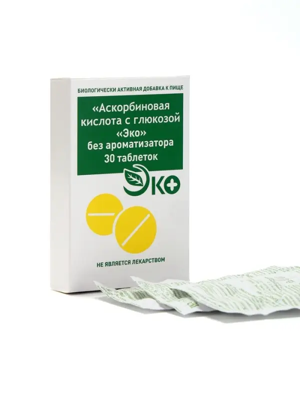 Аскорбиновая кислота с глюкозой Экотекс, 30 таблеток по 0.1 г
