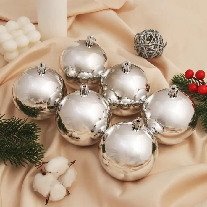 Ёлочные игрушки &laquo;Винтажный глянец&raquo;, шары новогодние, набор 6 шт., d=8 см, серебристый