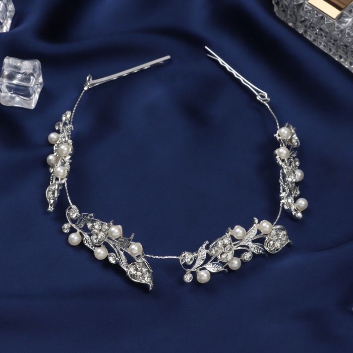 Аксессуар для волос  Аксессуар для волос "Джуди" лепестки завитки, 26 см, серебро